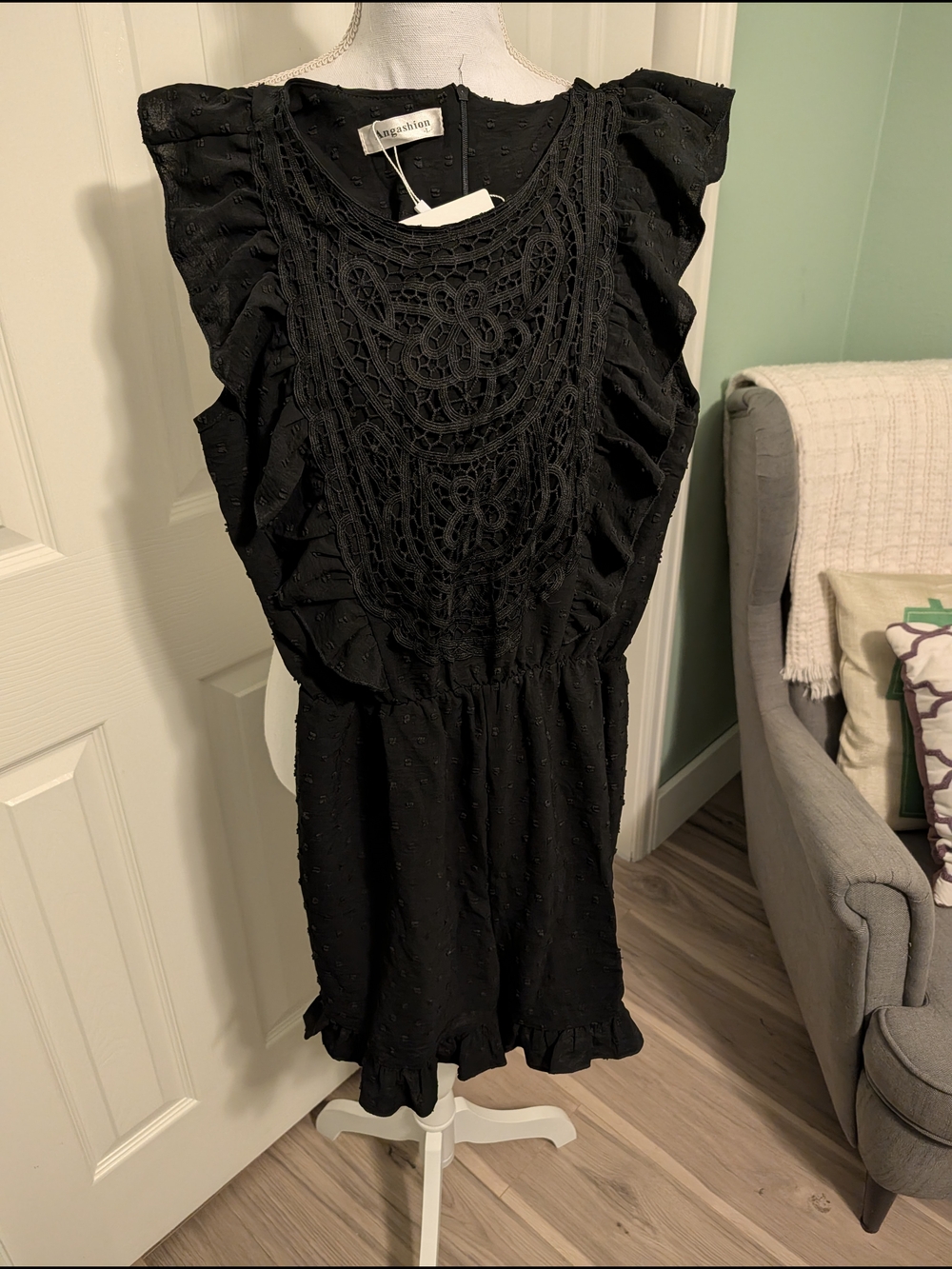 Brand Black Crochet-Detail Romper